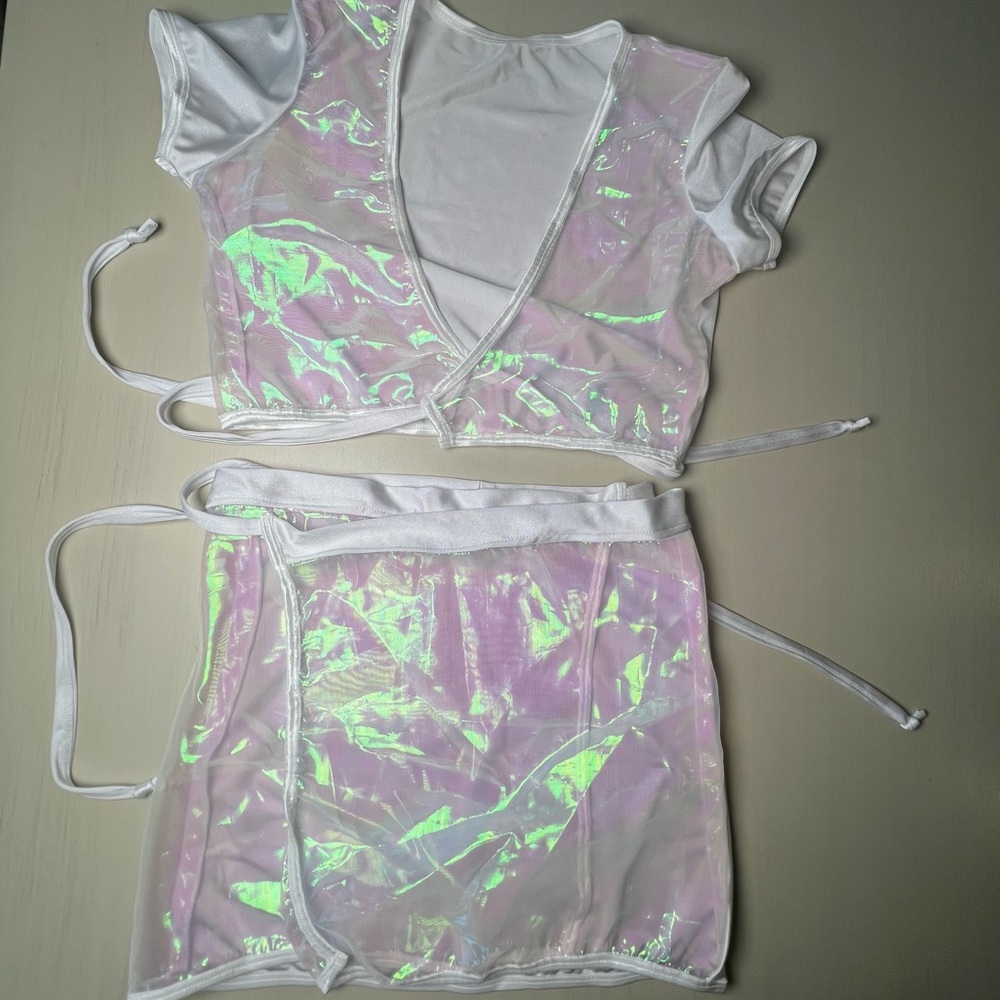 Iridescent Two-Piece Set Skirt Wrap Top Designer Size S fairy costume Halloween - Picture 3 of 13